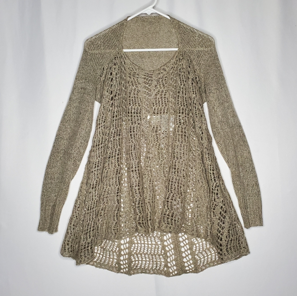 Simply Noelle Cardigan Tunic Sweater S/M Beige Airy Open Knit Fairy‎ Ethereal